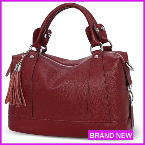 Genuine Leather Satchel Tote Crossbody Bag Fringe Boho Chic Everyday Purse